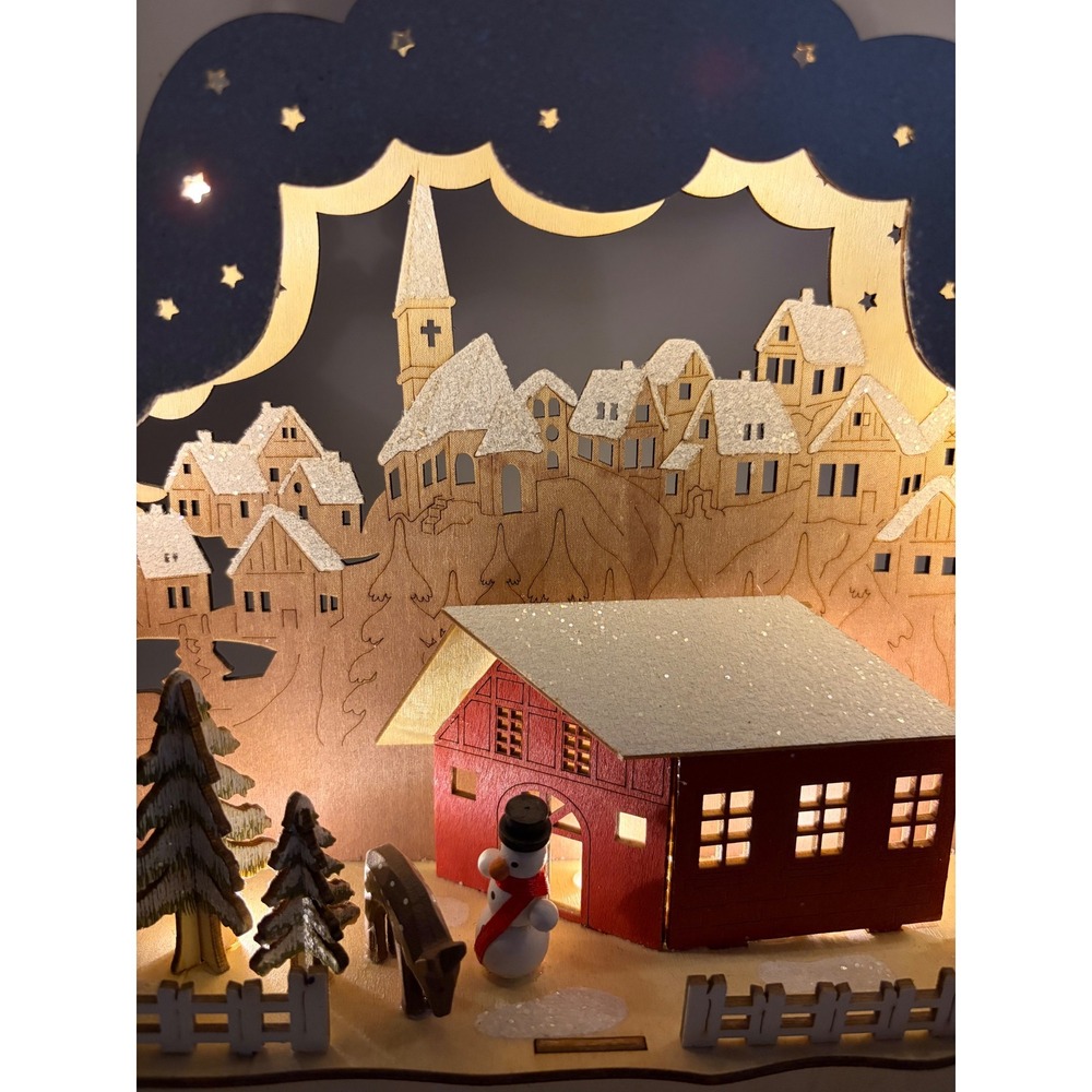 Light Up Wooden Nordic Style Christmas Village Arch Music Box Snowman Deer - Picture 7 of 14